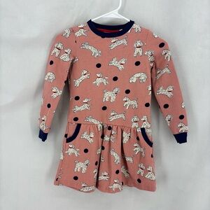 Mini Boden Pink Dalmatian Dog Print Long Sleeve Pocket Dress Girls Size 7 8 Yrs